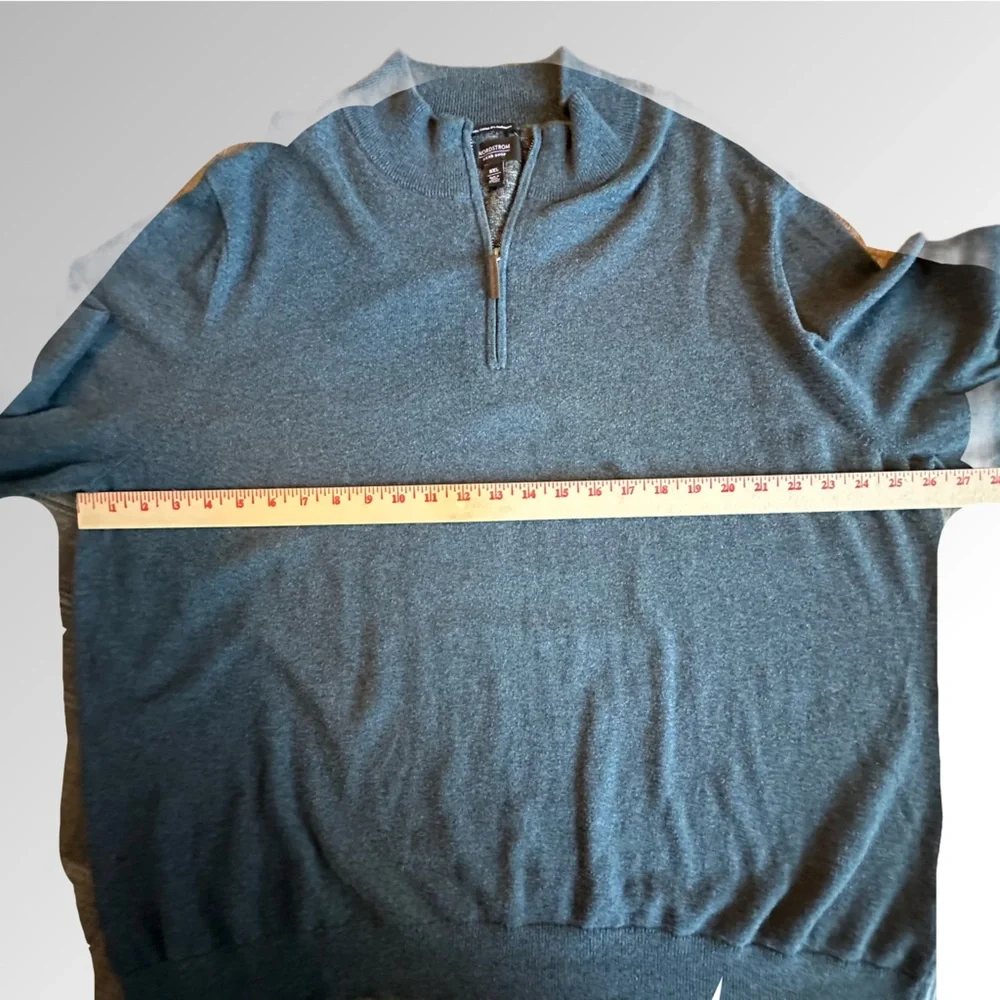 Nordstrom Cotton Cashmere Blend Blue Chinoise Quarter Zip High Neck Sweater XXL‎